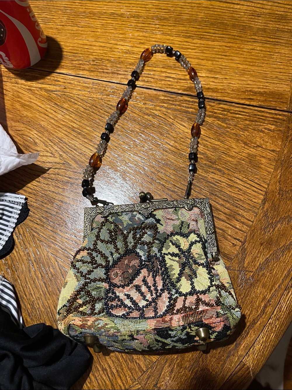 Vintage Wayne Kleski Green Beaded Kiss Close Purse Evening Bag